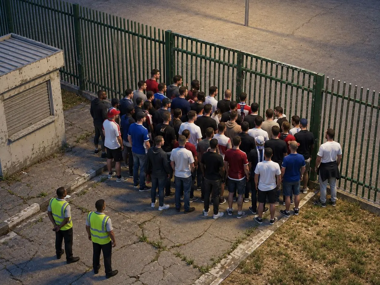 Synthetic camera illustration: Crowd at a Closed Gate